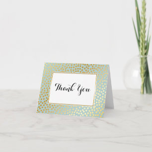 Modern Confetti Polka Dots Pattern Mint and Gold Letterpress Thank You Card