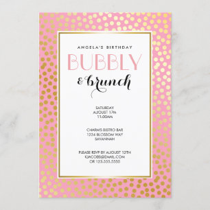 Modern Confetti Polka Dots Pink Gold Brunch Invitation