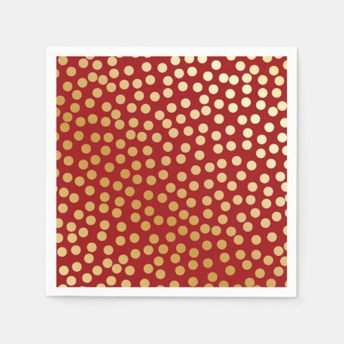 Modern Confetti Polka Dots Red and Gold Paper Napkins