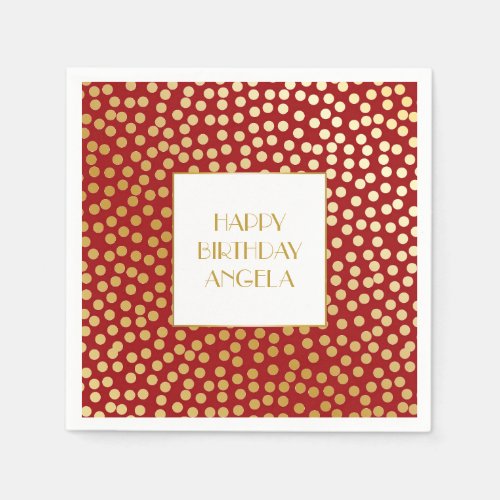 Modern Confetti Polka Dots Red and Gold Paper Napkins