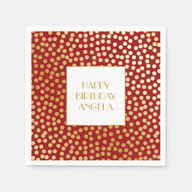 Modern Confetti Polka Dots Red and Gold Paper Napkins (Front)