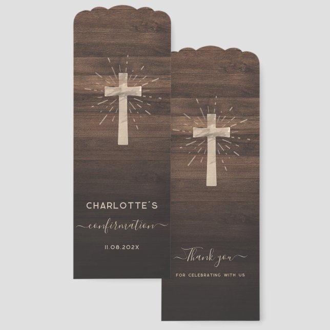 Modern Confirmation Ceremony Cross Thank You Bookmarks (Front & Back)