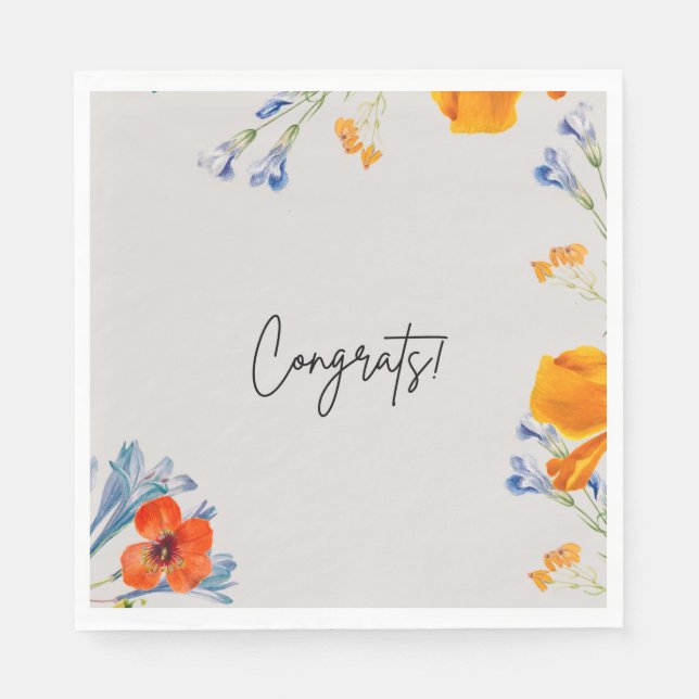  Modern Congrats Flowers Nastartium Blue Botanical Napkins (Front)