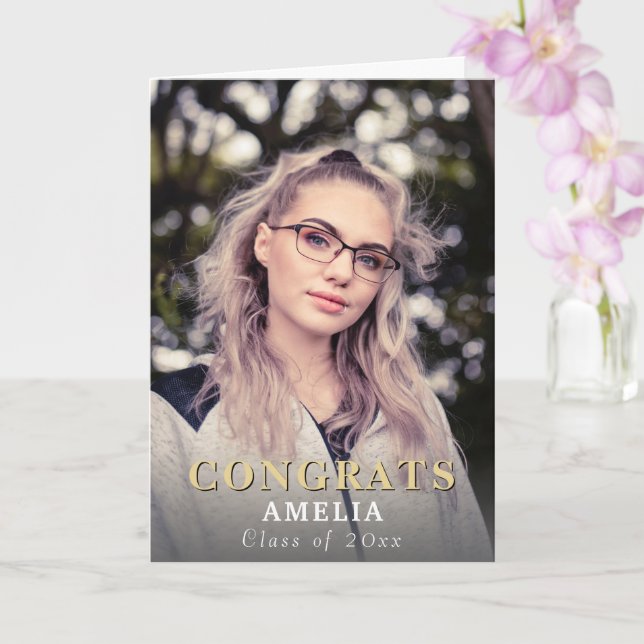 Modern Congrats Full Photo Graduation Card (Orchid)