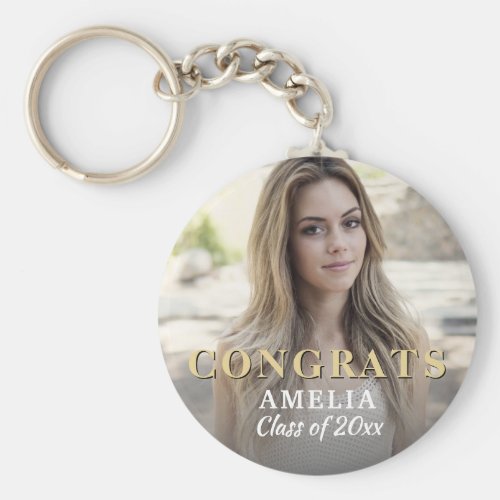 Modern Congrats Full Photo Graduation Keychain - Modern Congrats Full Photo Graduation Keychain. Text Congrats, graduate name and class year overly a full photo of the graduate. Personalize the keychain and make a great personalized gift and keepsake for a graduate.