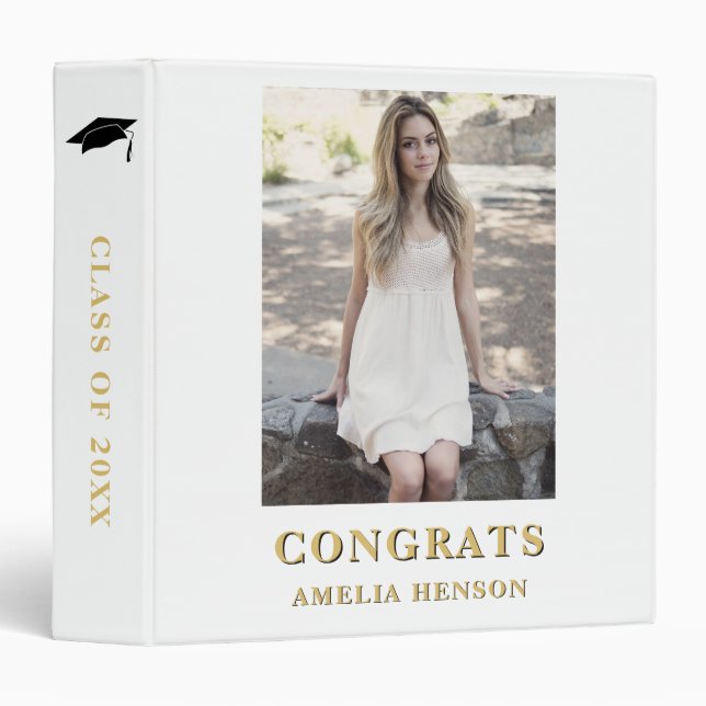 Modern Congrats Full Photo Graduation Photo Album 3 Ring Binder (Front/Spine)