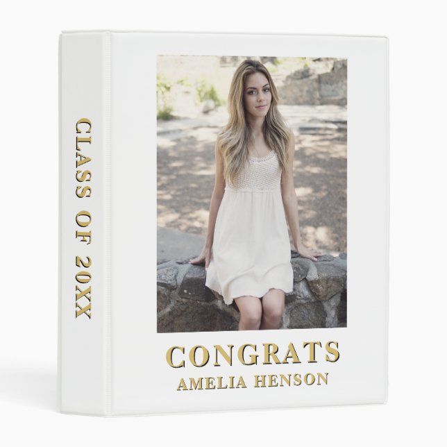 Modern Congrats Full Photo Graduation Photo Album Mini Binder (Front/Spine)