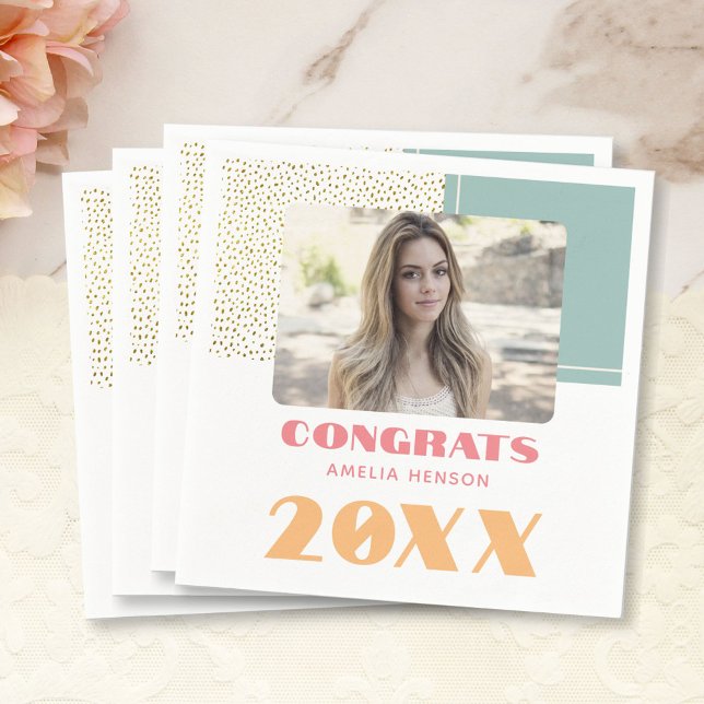 Modern Congrats Gold Glitter Graduate Photo Party Napkins (Creator Uploaded)