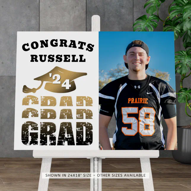 Modern Congrats Grad Black Gold Typography Photo Foam Board | Zazzle