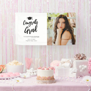 Modern Congrats Grad Brush Script Photo Graduation Banner