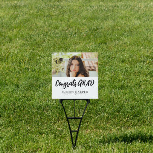 Modern Congrats Grad Brush Script Photo Graduation Sign