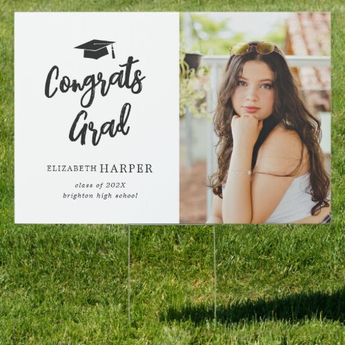 Modern Congrats Grad Brush Script Photo Graduation Sign