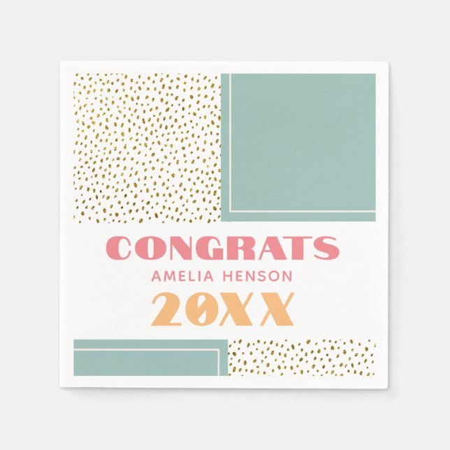 Modern Congrats Grad Gold Glitter Graduation Party Napkins (Front)