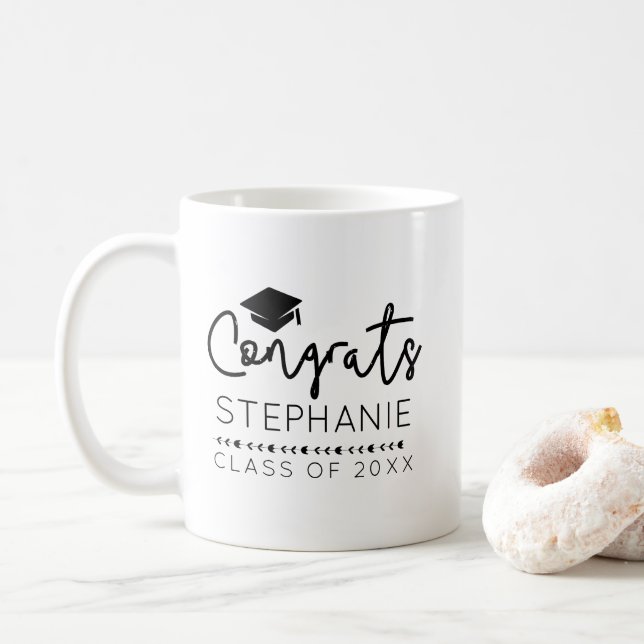 Modern Congrats Grad Graduation Cap Coffee Coffee Mug (With Donut)