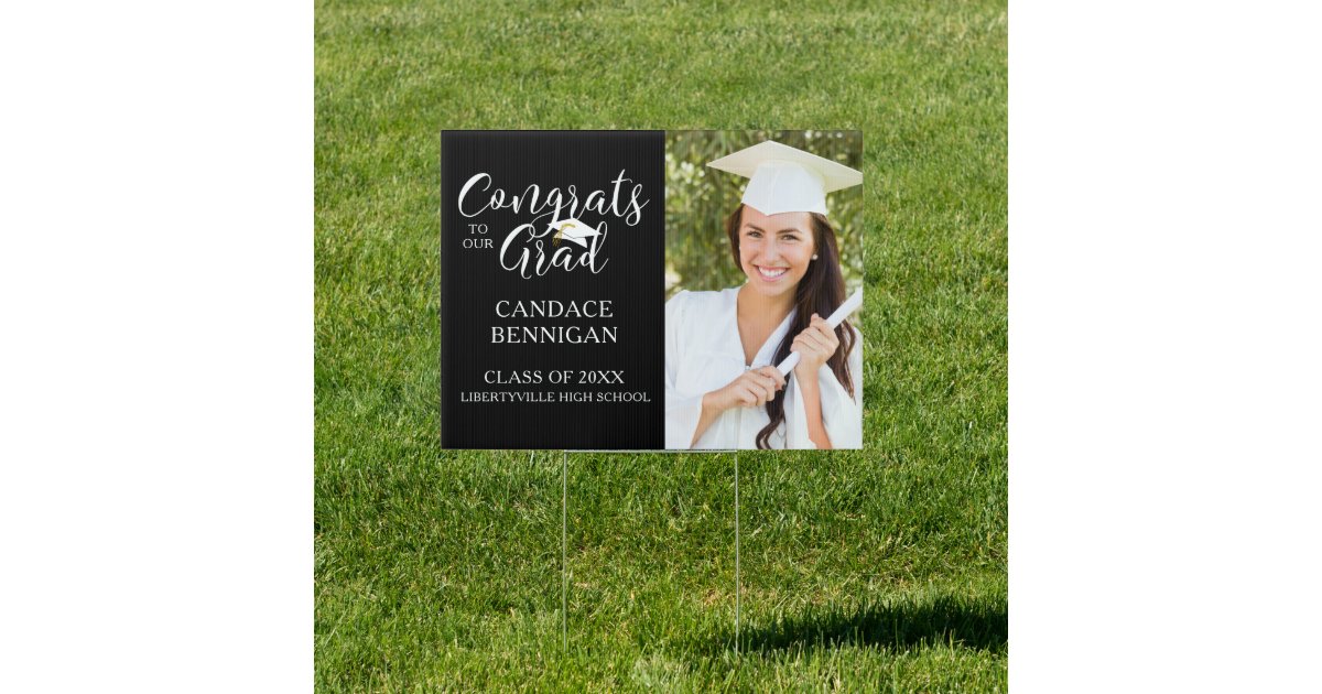 Modern Congrats Grad Photo Black White Graduation Sign | Zazzle