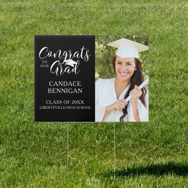 Modern Congrats Grad Photo Black White Graduation  Sign (Insitu)