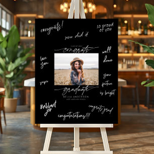 Modern Congrats Grad Script Photo Signature Black  Foam Board