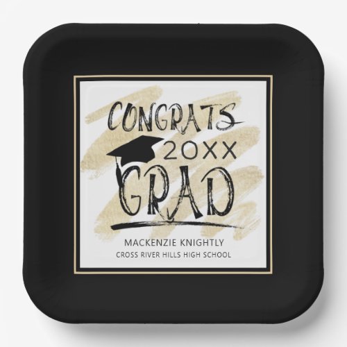 Modern CONGRATS GRAD Your Color Personalized Paper Plates