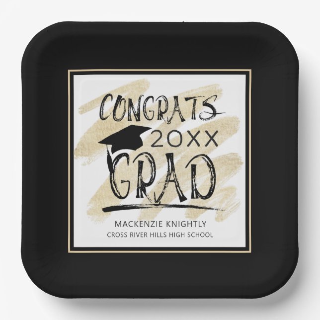 Modern CONGRATS GRAD Your Color Personalized Paper Plates (Front)