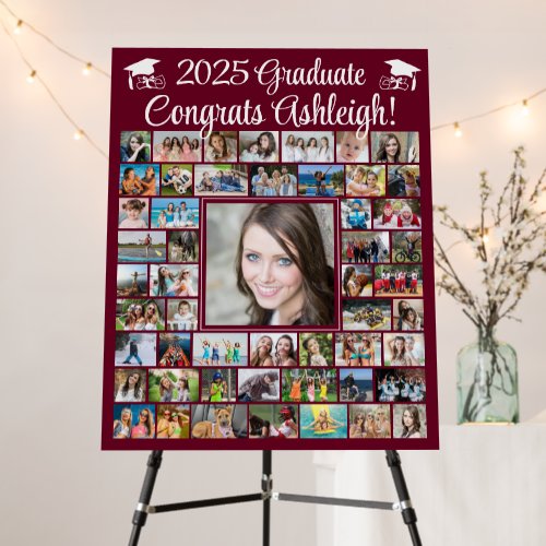Modern Congrats Graduate 52 Photo Collage Burgundy