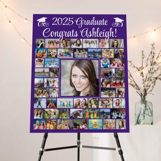 Modern Congrats Graduate 52 Photo Collage Purple Foam Board (In Situ (Stand))