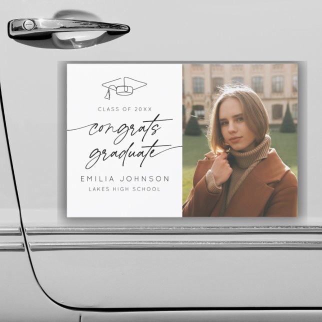 Modern Congrats Graduate Graduation Cap Photo  Car Magnet (Creator Uploaded)