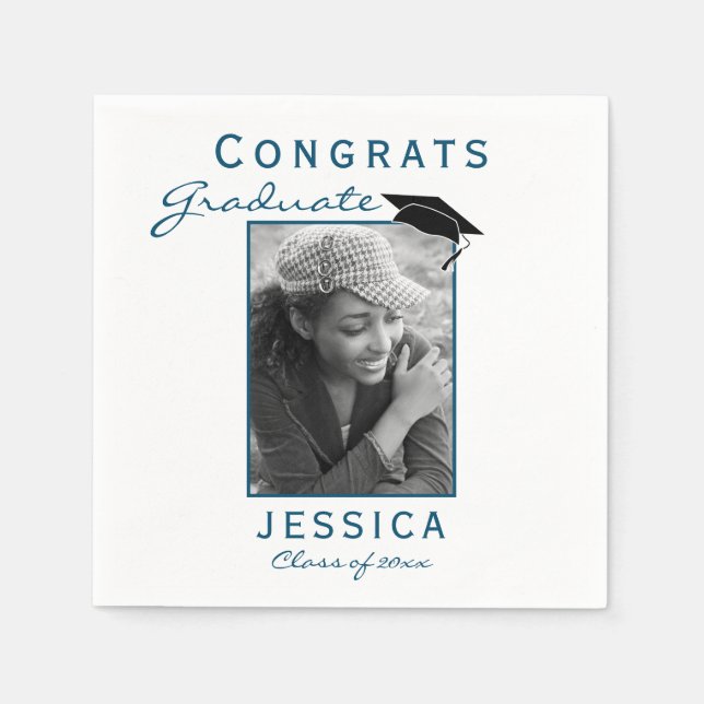 Modern Congrats Graduate Graduation Photo Napkins (Front)