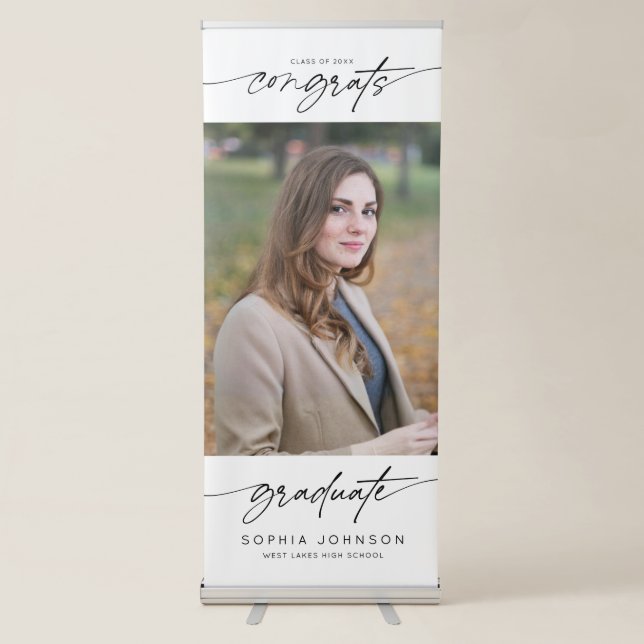 Modern Congrats Graduate Graduation Script Photo Retractable Banner (Front)