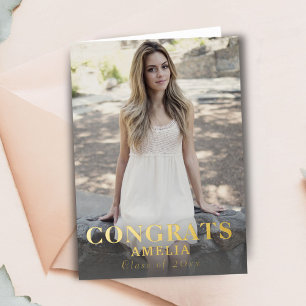 Modern Congrats Graduate Name Full Photo Foil Greeting Card