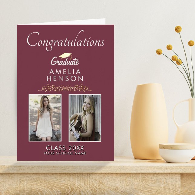 Modern Congrats Graduate Name Photo Foil Greeting Card (Creator Uploaded)