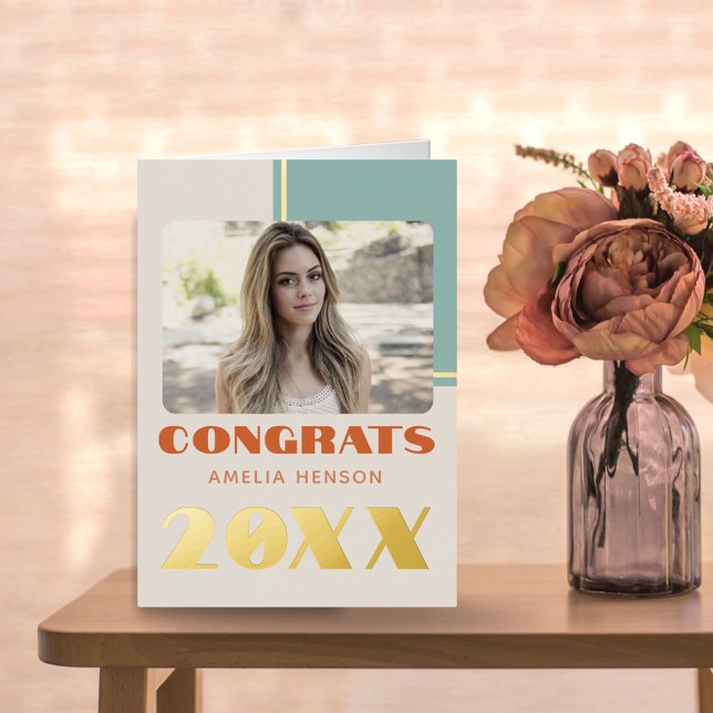 Modern Congrats Graduate Name Photo  Foil Greeting Card (Creator Uploaded)
