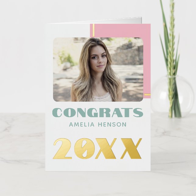 Modern Congrats Graduate Name Photo Gold   Foil Greeting Card (Front)