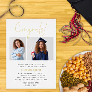 Modern Congrats Graduation 2 Photos Gold Real Foil Invitation