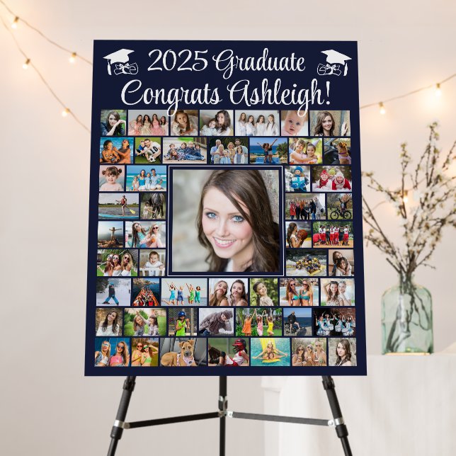 Modern Congrats Navy Graduate 52 Photo Collage  Foam Board (In Situ (Stand))