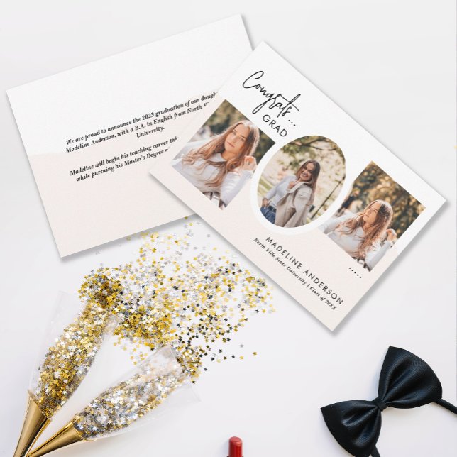 Modern Congrats Script 3 Photo Collage Graduation Announcement (Creator Uploaded)