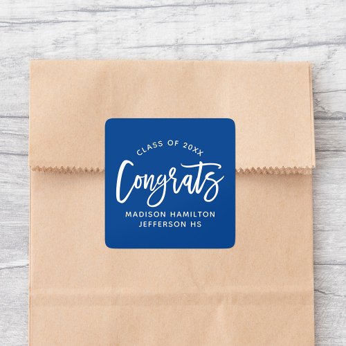 Modern Congrats Script Blue Graduation Square Sticker