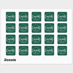 Modern Congrats Script Green Graduation Square Sticker | Zazzle