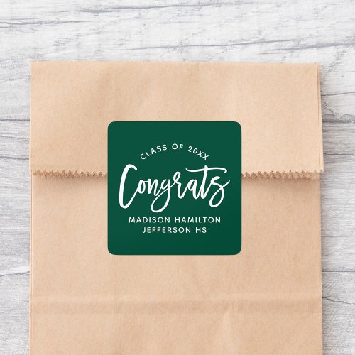 Modern Congrats Script Green Graduation Square Sticker