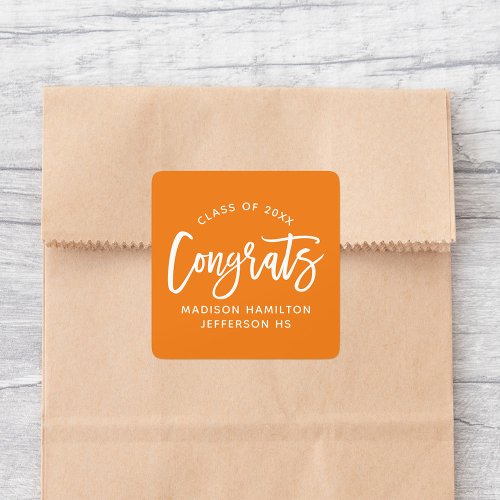 Modern Congrats Script Orange Graduation Square Sticker