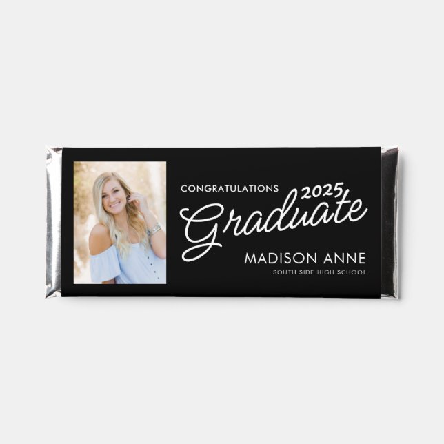 Modern Congratulation Graduate Script Photo Hershey Bar Favors (Front)