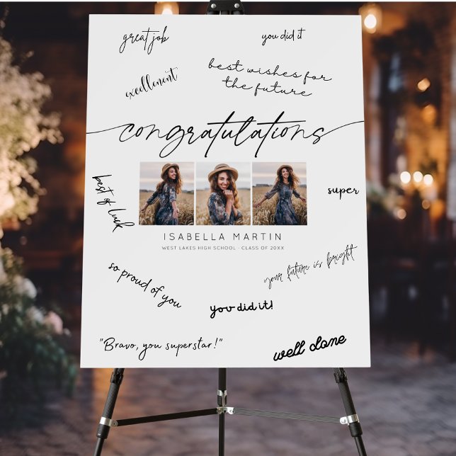 Modern Congratulations 3 Photo Script Signature Foam Board (Creator Uploaded)