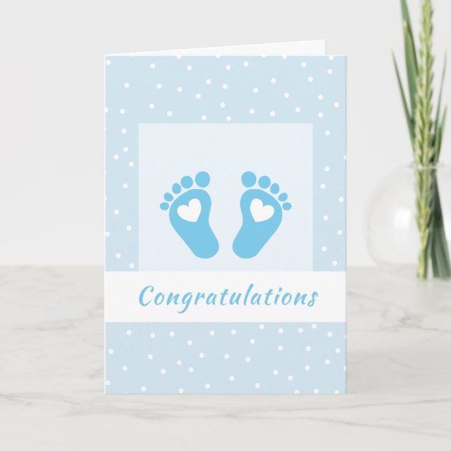 Modern Congratulations Baby Boy Feet Heart Blue Card (Front)