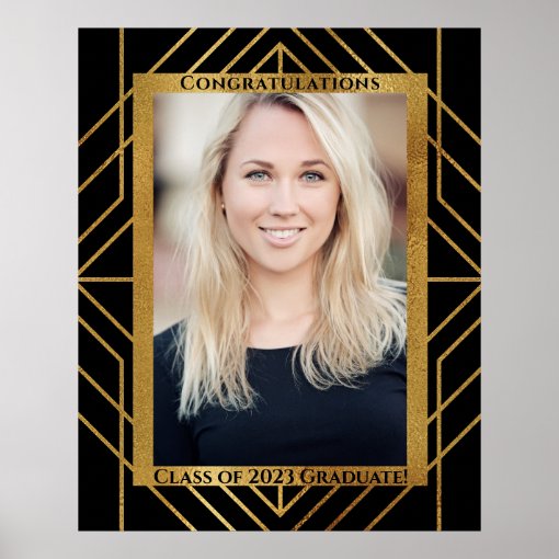 Modern Congratulations Black Gold Photo Graduation Poster | Zazzle