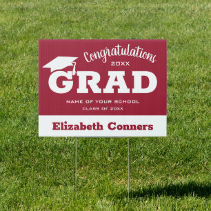 Modern Congratulations Grad Crimson on White Sign