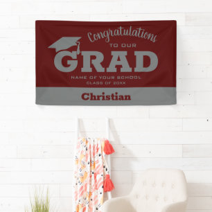 Modern Congratulations Grad Dark Maroon and Gray Banner