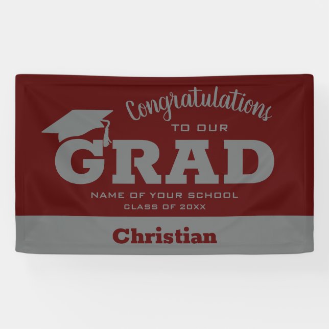Modern Congratulations Grad Dark Maroon and Gray Banner (Horizontal)
