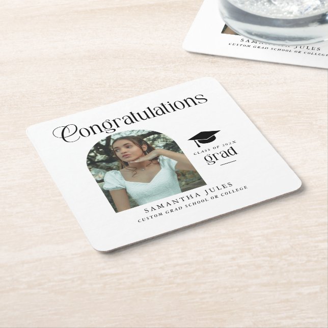 Modern Congratulations Grad Photo Graduation Arch Square Paper Coaster (Angled)
