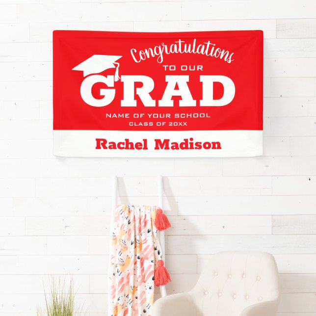 Modern Congratulations Grad Red and White Banner (Insitu)