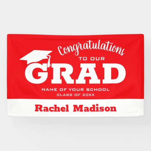 Modern Congratulations Grad Red and White Banner