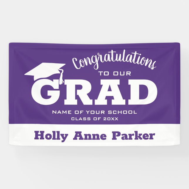 Modern Congratulations Grad White on Purple Banner (Horizontal)